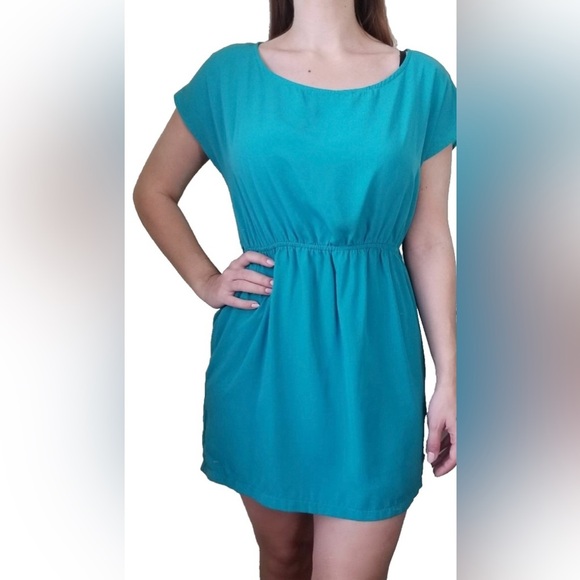 Mossimo Supply Co. Teal Mini Rayon Sundress w pockets short Sleeves size Medium - Picture 1 of 8